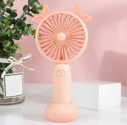 Hand-held mini USB fan in cartoon style with plastic blades, shown in blue colour option