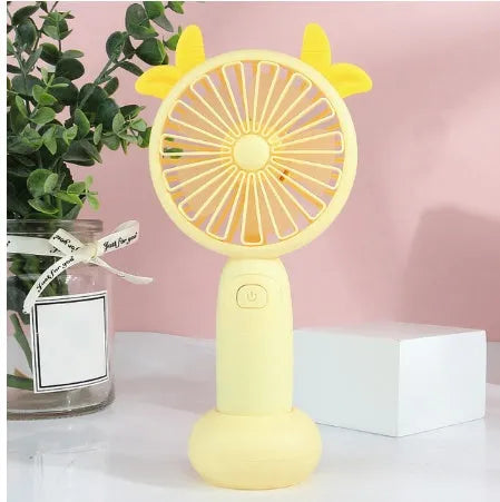 Hand-held mini USB fan in cartoon style with plastic blades, shown in blue colour option
