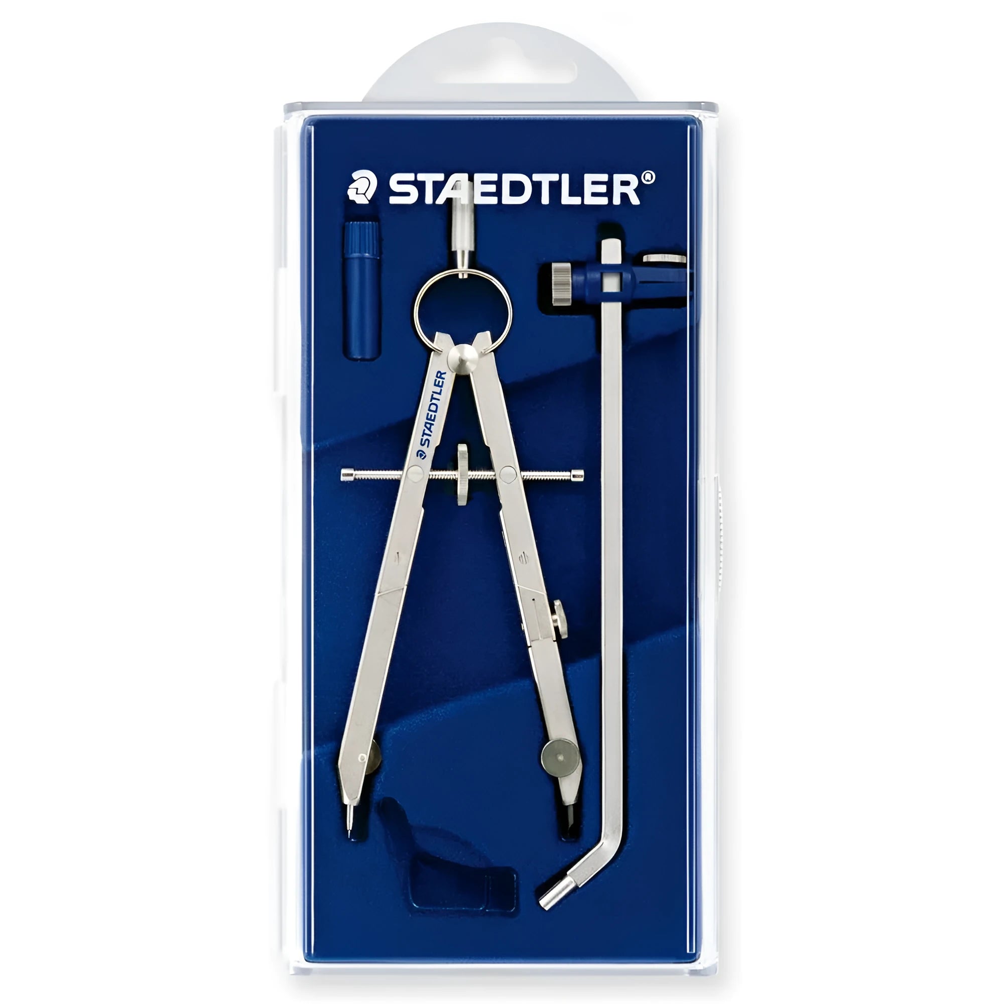 STAEDTLER 551 01 steel precision drawing compass with telescopic rod.