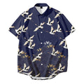 Bebovizix Japanese kimono jacket with crane print on black, loose unisex cardigan style, short sleeves, polyester fabric