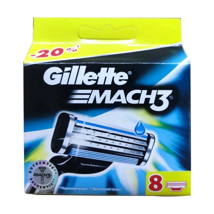 Gillette Front Speed 3 manual razor with blue handle and 8 replacement blades in plastic packaging