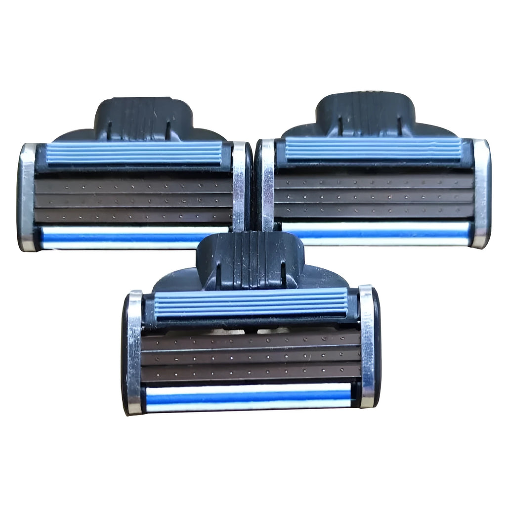 Gillette Front Speed 3 manual razor with blue handle and 8 replacement blades in plastic packaging