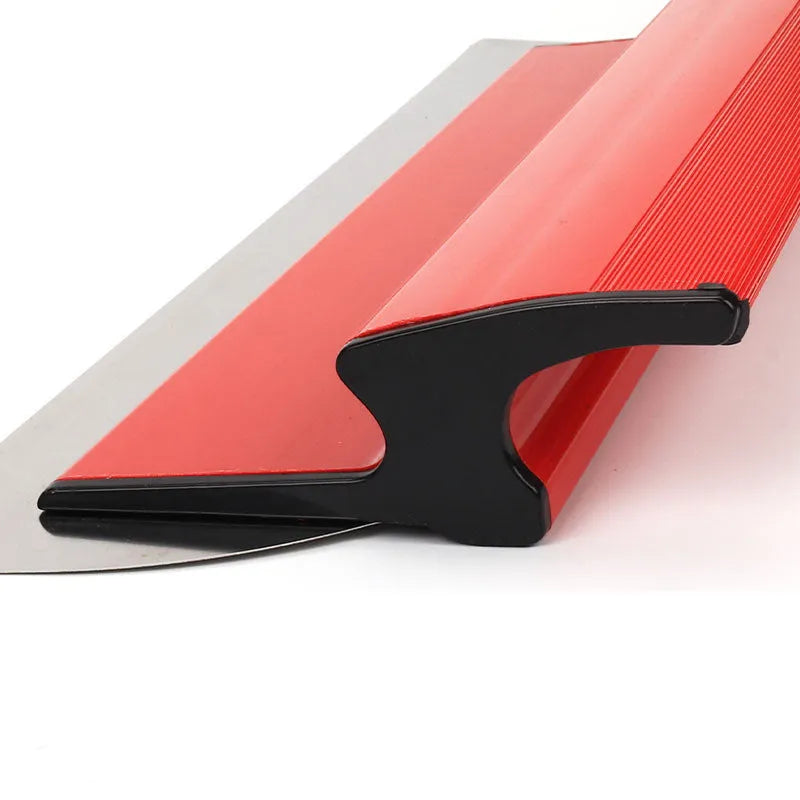 Red 40cm leveling scraper with 0.2mm thick metal blade for putty and wallpaper paste removal