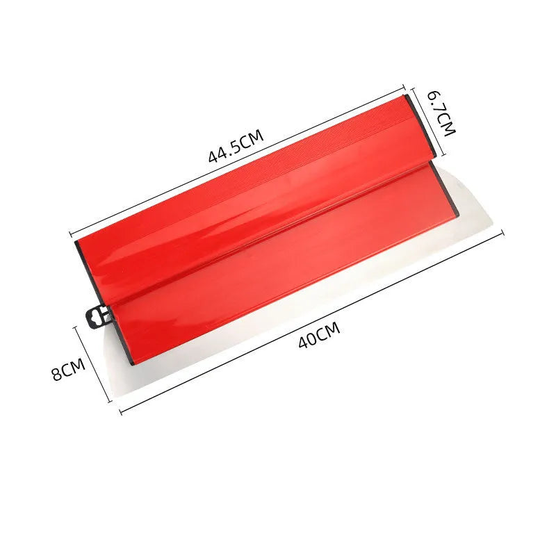 Red 40cm leveling scraper with 0.2mm thick metal blade for putty and wallpaper paste removal