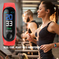 M3 Smart Bracelet in black, red or blue with 0.96 inch colour screen and TPE wristband on wrist