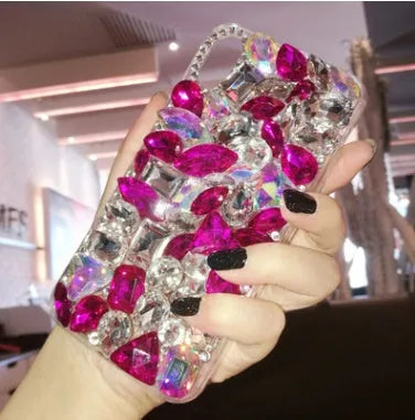 Clear TPU iPhone case with decorative rhinestones on back cover showing black colour option