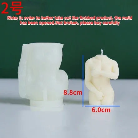 Shy Female Body Silicone Candle Mould showing three style variations for feminine silhouette candles