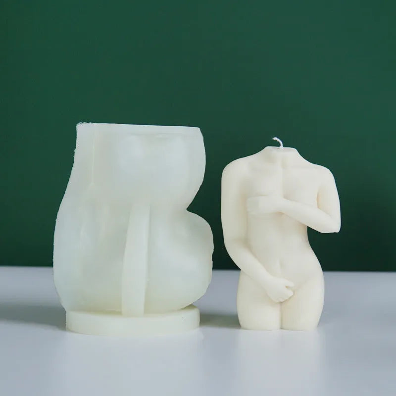 Shy Female Body Silicone Candle Mould showing three style variations for feminine silhouette candles