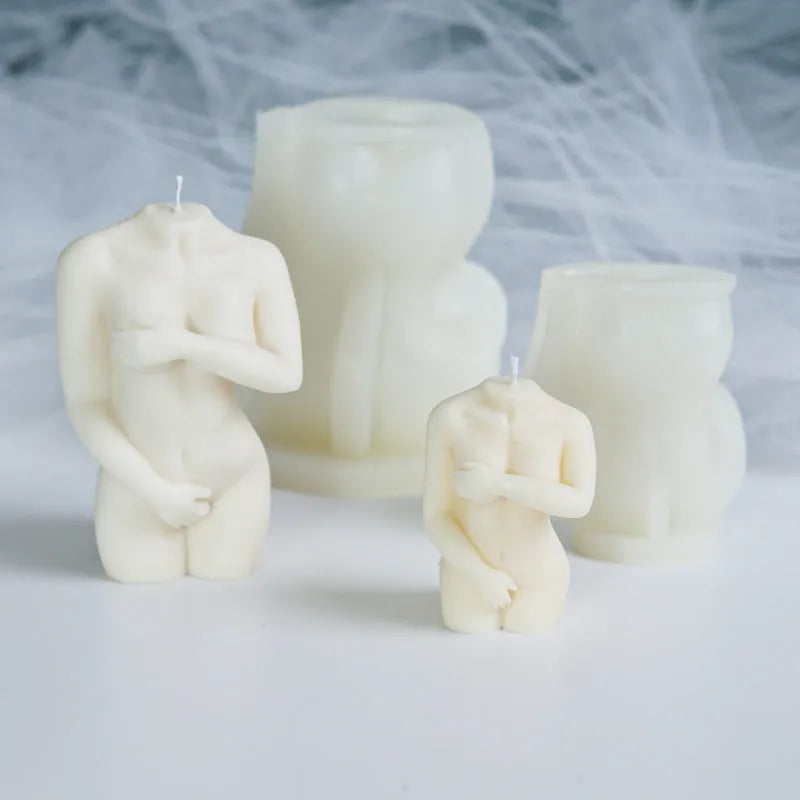 Shy Female Body Silicone Candle Mould showing three style variations for feminine silhouette candles