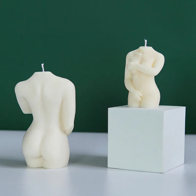Shy Female Body Silicone Candle Mould showing three style variations for feminine silhouette candles