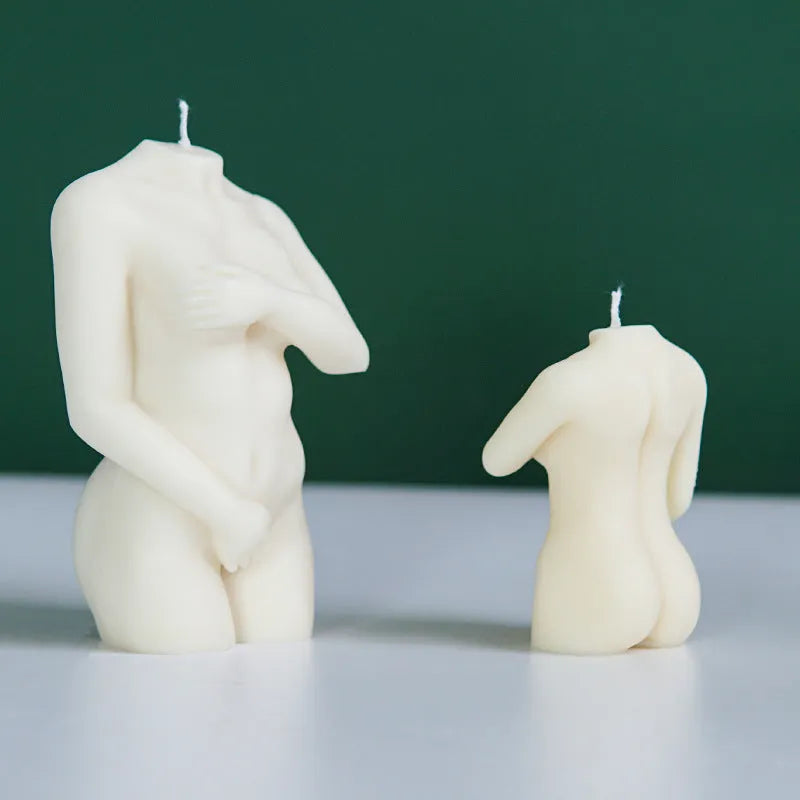 Shy Female Body Silicone Candle Mould showing three style variations for feminine silhouette candles