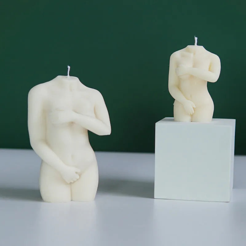 Shy Female Body Silicone Candle Mould showing three style variations for feminine silhouette candles