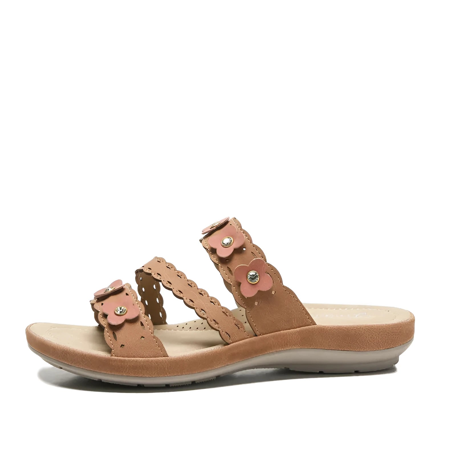 Women's bohemian sandal with open toe, microfiber upper, and beef tendon sole in brown colour