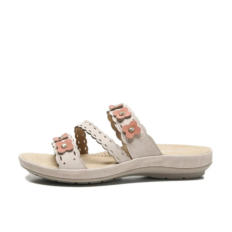 Women's bohemian sandal with open toe, microfiber upper, and beef tendon sole in brown colour