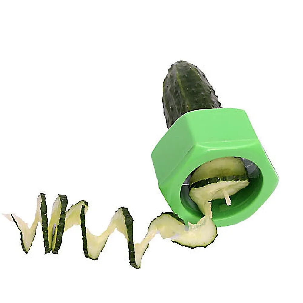 Yellow and green vegetable spiral cutter for uniform cucumber slices with 8cm diameter