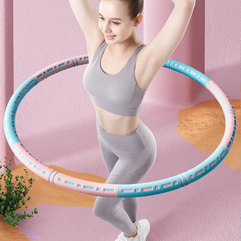 Weight loss hula hoop for belly waist fat reduction, blue and white, 90 cm diameter, removable 6 sections