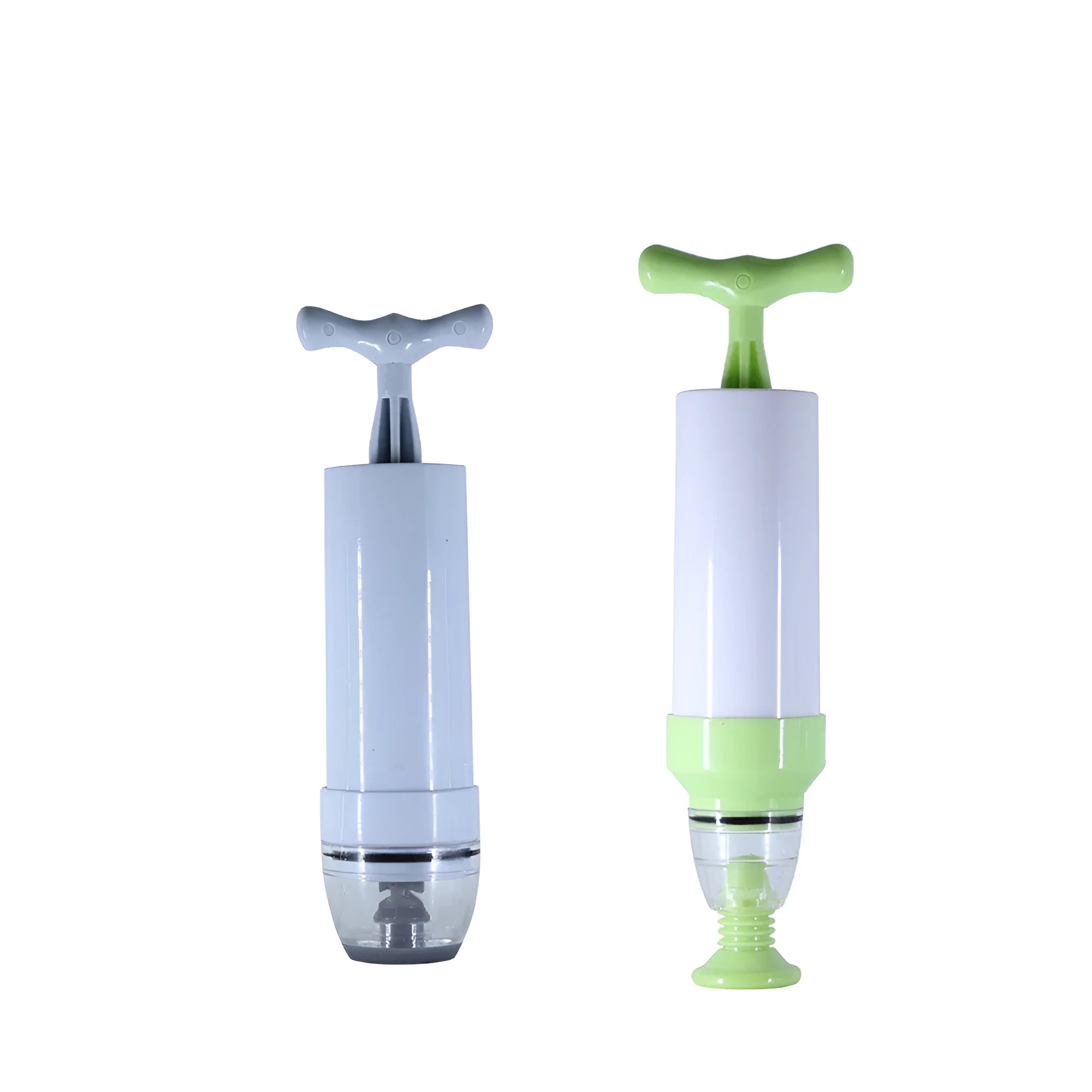 Manual vacuum compression bag with built-in pump in green and grey colours for clothing storage