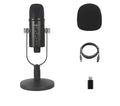 Black BM-86PRO USB condenser microphone on a metal stand with a sponge cover.