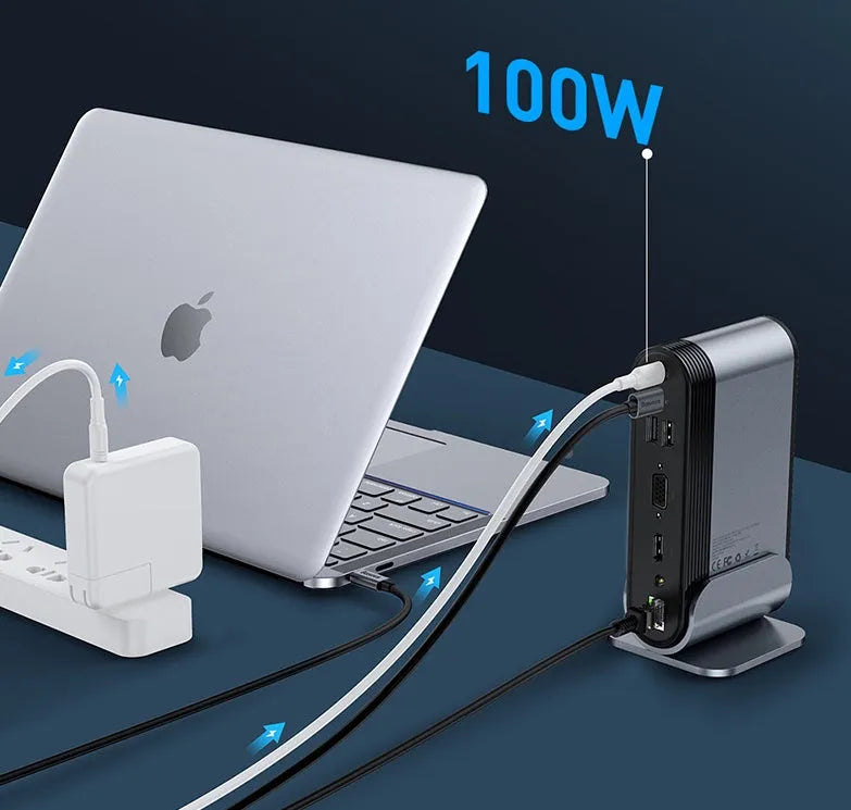 Deep space grey USB Type-C 16-in-1 docking station hub with multiple connection ports
