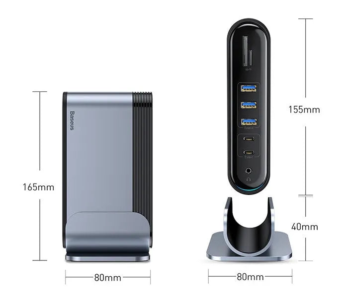 Deep space grey USB Type-C 16-in-1 docking station hub with multiple connection ports