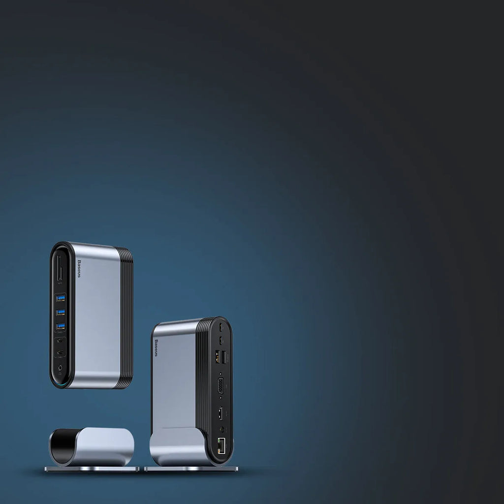 Deep space grey USB Type-C 16-in-1 docking station hub with multiple connection ports