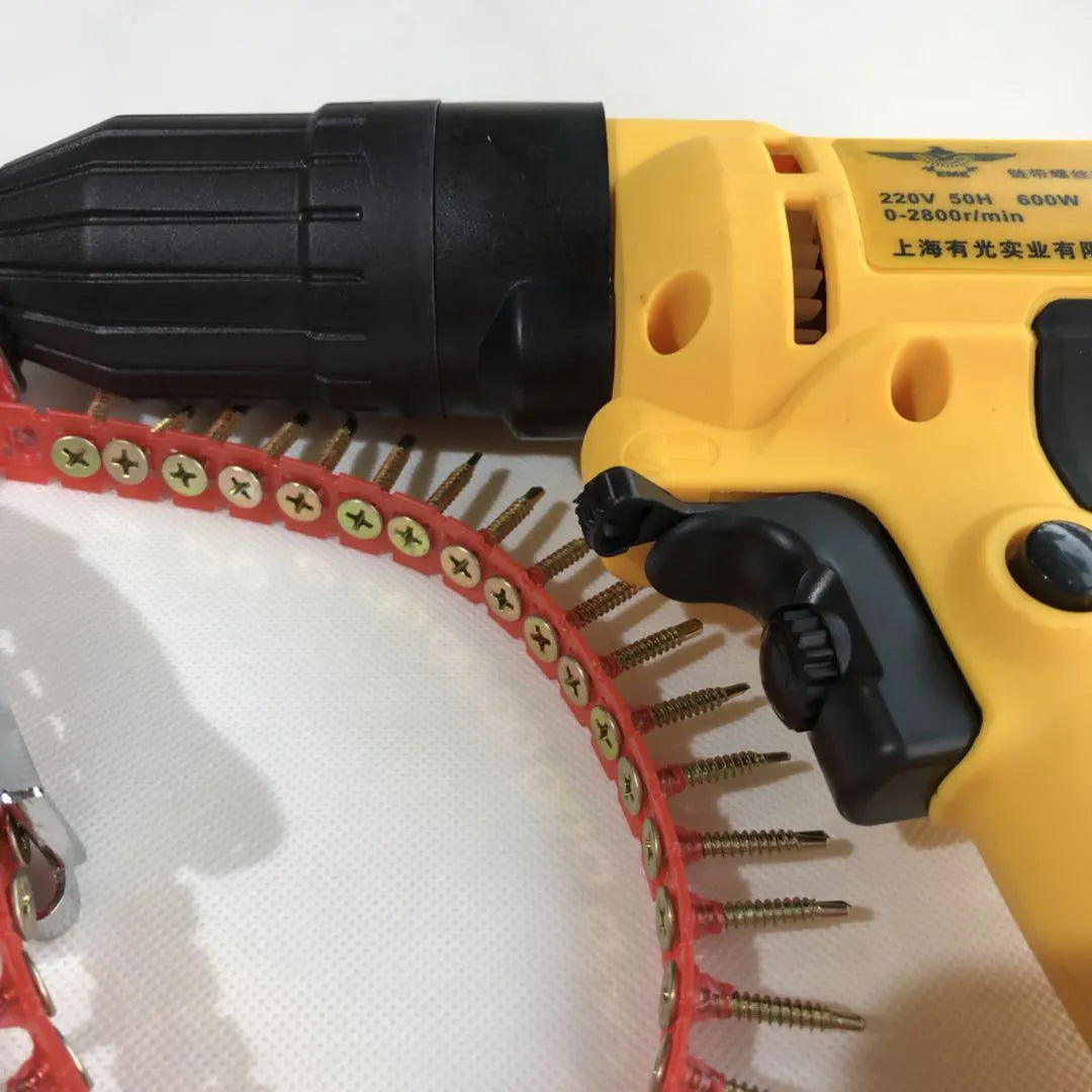 Yellow rechargeable electric chain belt screw machine with pistol-grip handle