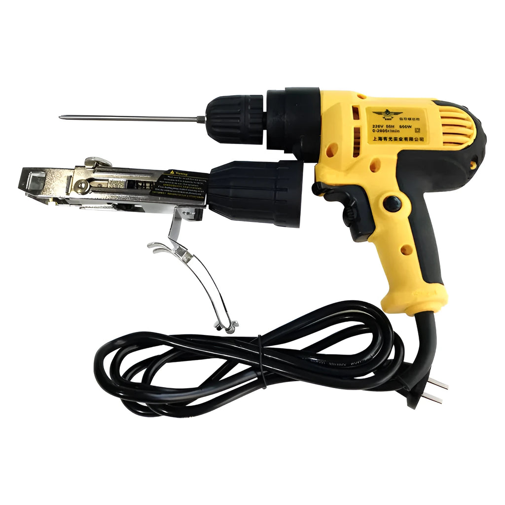 Yellow rechargeable electric chain belt screw machine with pistol-grip handle