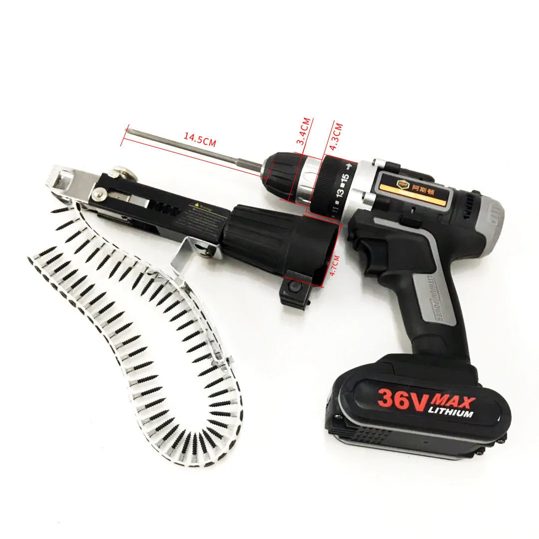 Yellow rechargeable electric chain belt screw machine with pistol-grip handle