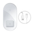 Baseus minimalist two-in-one wireless charger pro version for phones and pods in black, white, or transparent.