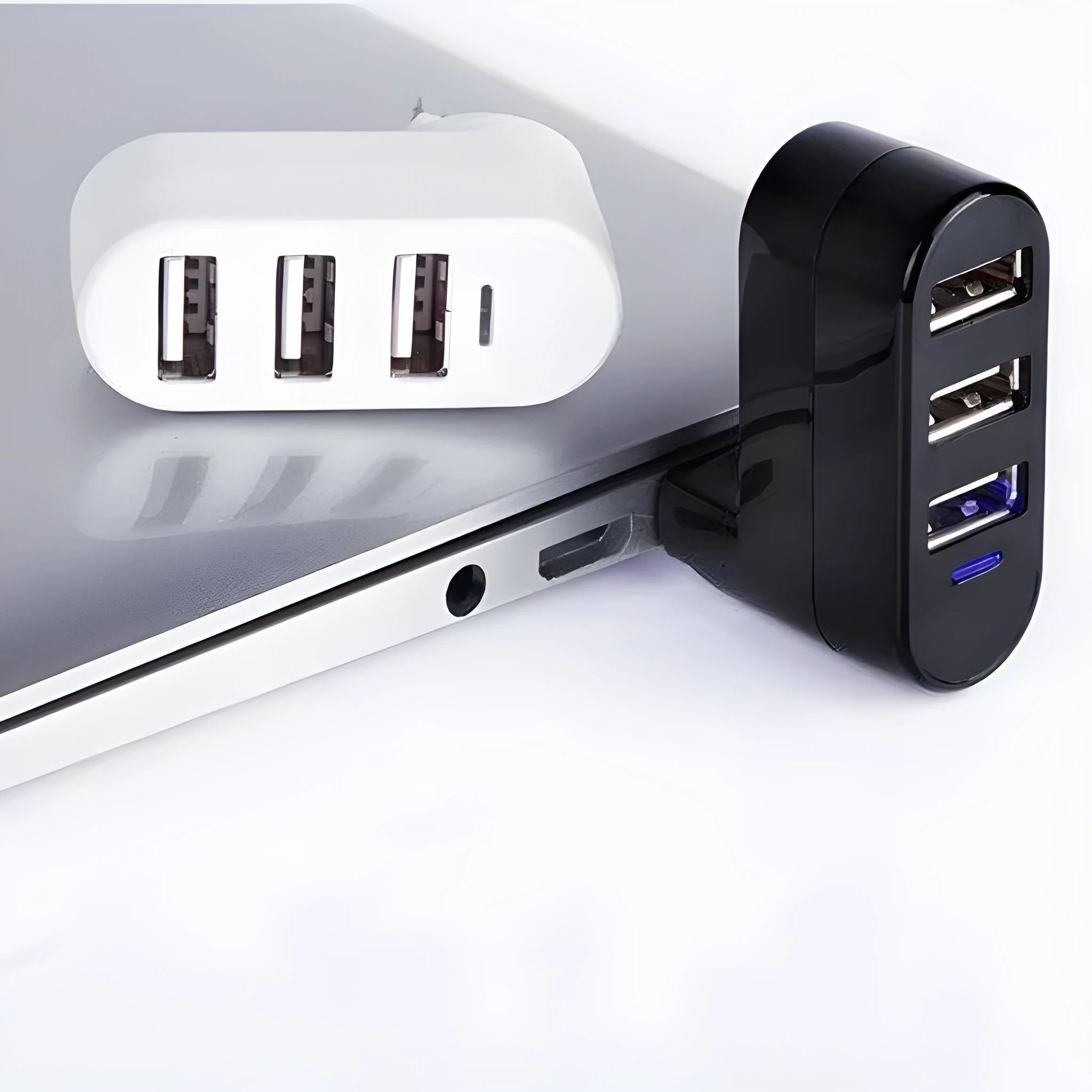 Black and white USB 2.0 splitter hub with multi-interface spin colour design for expanding device connections