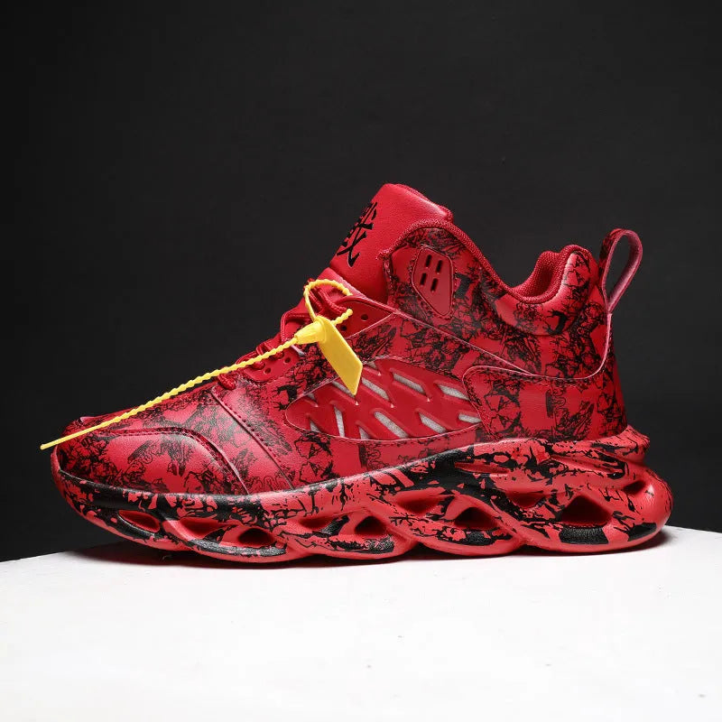 Men's camouflage high-top basketball shoes with microfibre uppers and rubber soles