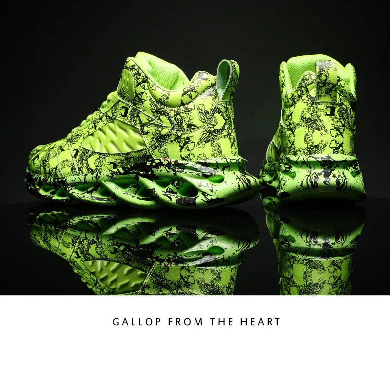 Men's camouflage high-top basketball shoes with microfibre uppers and rubber soles