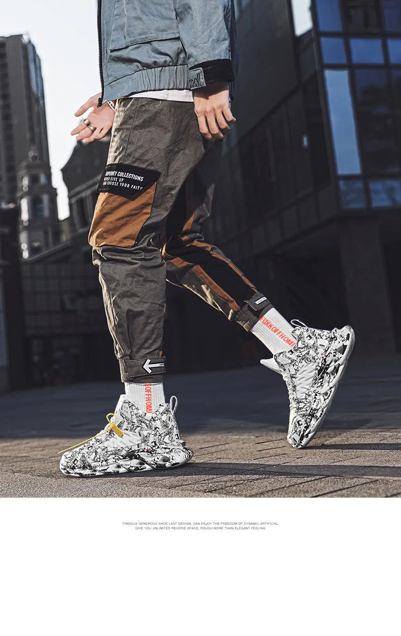 Men's camouflage high-top basketball shoes with microfibre uppers and rubber soles