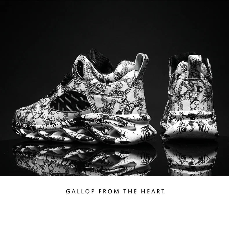 Men's camouflage high-top basketball shoes with microfibre uppers and rubber soles