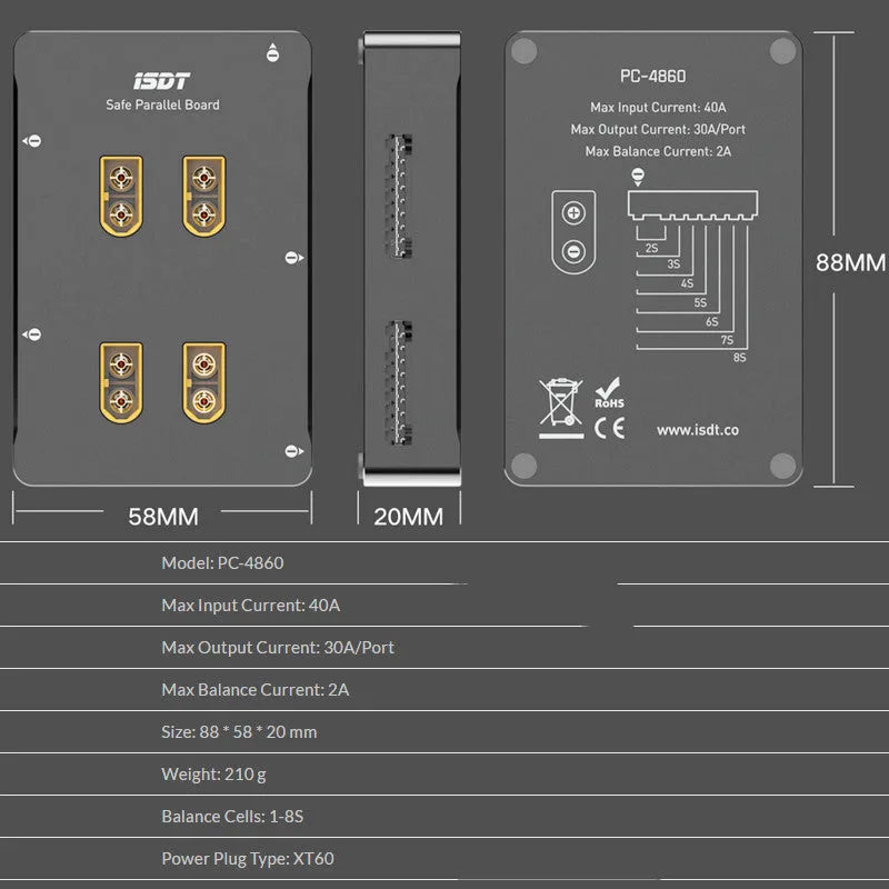 Grey anodised aluminium parallel charging board for Astor RC helicopters