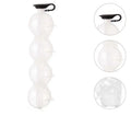 White four-hole ice hockey mold with transparent PP body and black silicone cover, 23 cm long