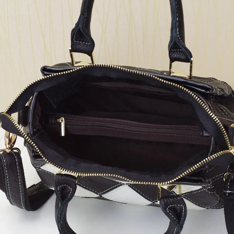 Women's shoulder bag first layer cowhide small square black European American style handbag