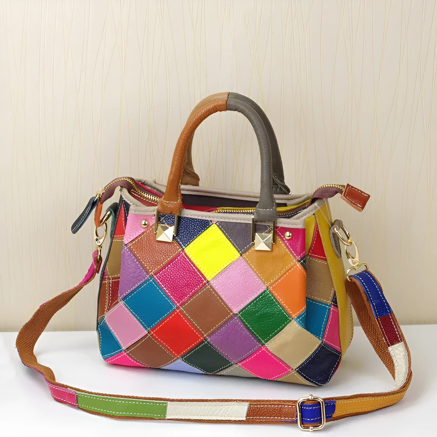 Women's shoulder bag first layer cowhide small square black European American style handbag