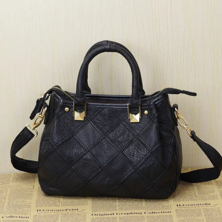 Women's shoulder bag first layer cowhide small square black European American style handbag