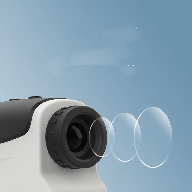 Handheld golf laser ranging telescope showing model options DKW600 and DKW-S for distance measurement.