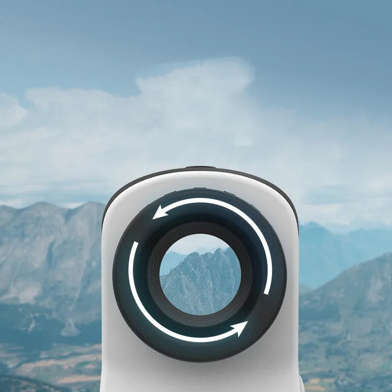 Laser ranging telescope for golf and outdoor distance measurement, showing handheld design.
