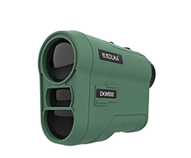 Handheld golf laser ranging telescope showing model options DKW600 and DKW-S for distance measurement.