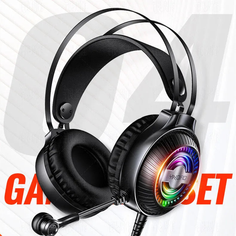 Black wired PC headset with microphone, over-ear protein earmuffs, and a long cable with a 3.5mm straight plug.