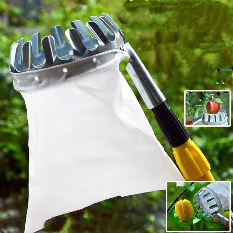 Steel frame fruit picker basket catcher with cloth collection bag for orchard harvesting