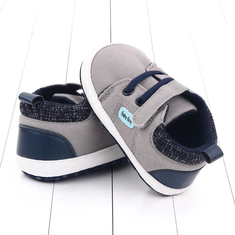 Baby shoes soft sole cotton boys toddler shoes with Velcro in dark blue and gray