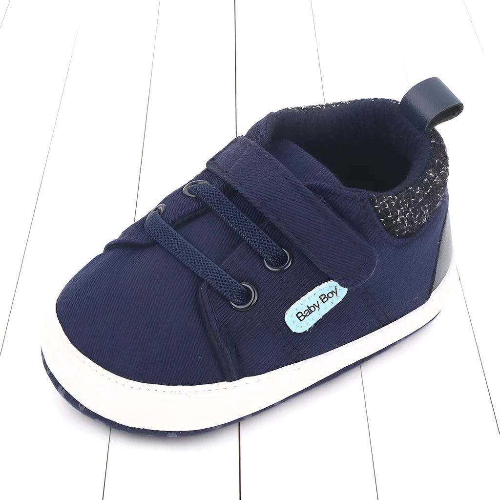 Baby shoes soft sole cotton boys toddler shoes with Velcro in dark blue and gray