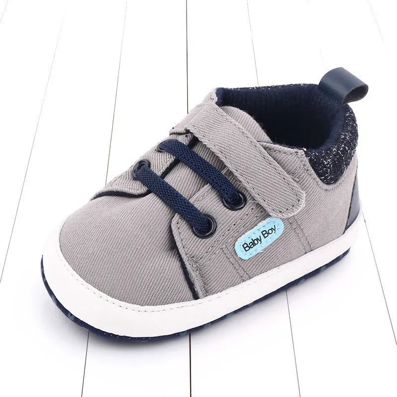 Baby shoes soft sole cotton boys toddler shoes with Velcro in dark blue and gray