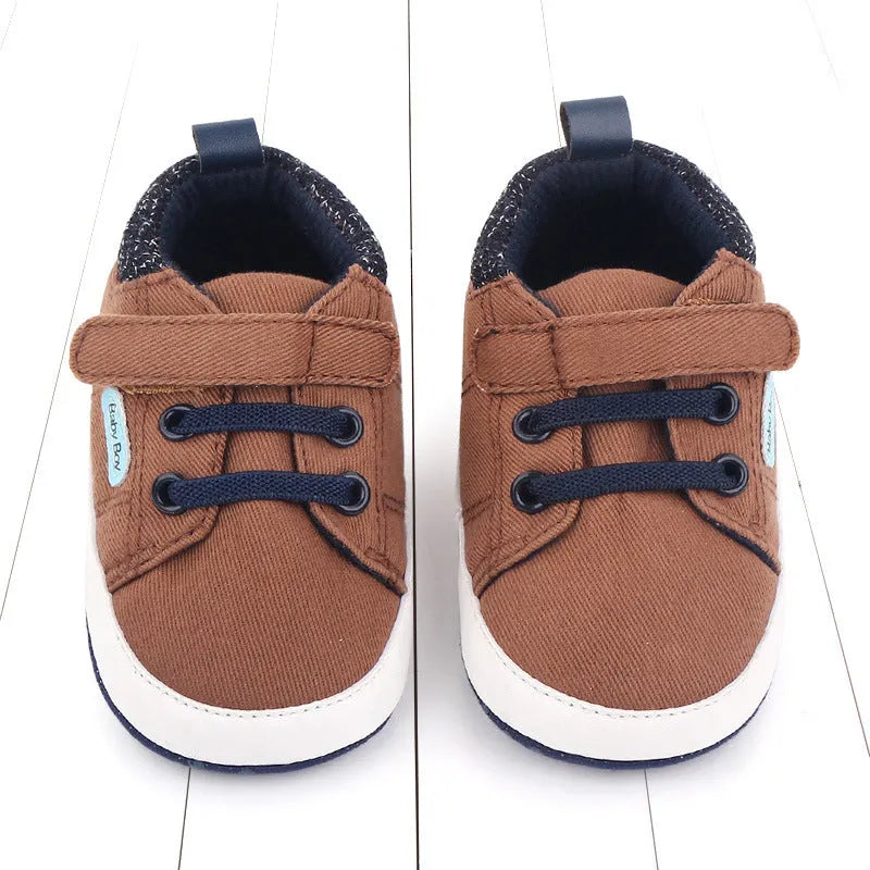 Baby shoes soft sole cotton boys toddler shoes with Velcro in dark blue and gray