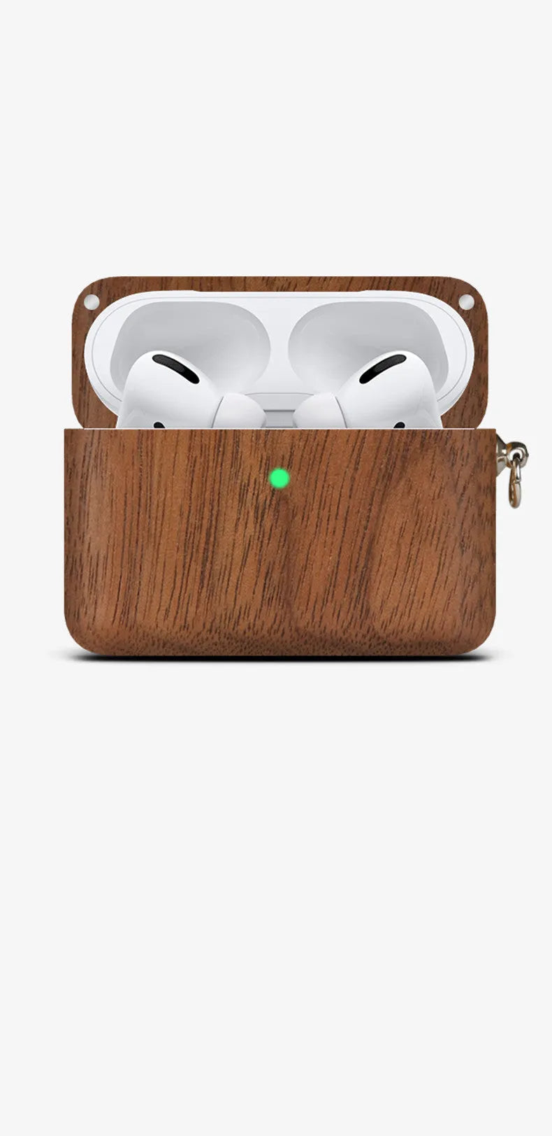 LZL W1-1 wireless Bluetooth earphones with a wooden hard shell case, compatible with Apple iPhones.