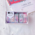 Pack of Japanese washi paper tape stickers in 1.5cm width with cartoon designs of dinosaurs, ducks, girls with rabbits, and lucky cats.